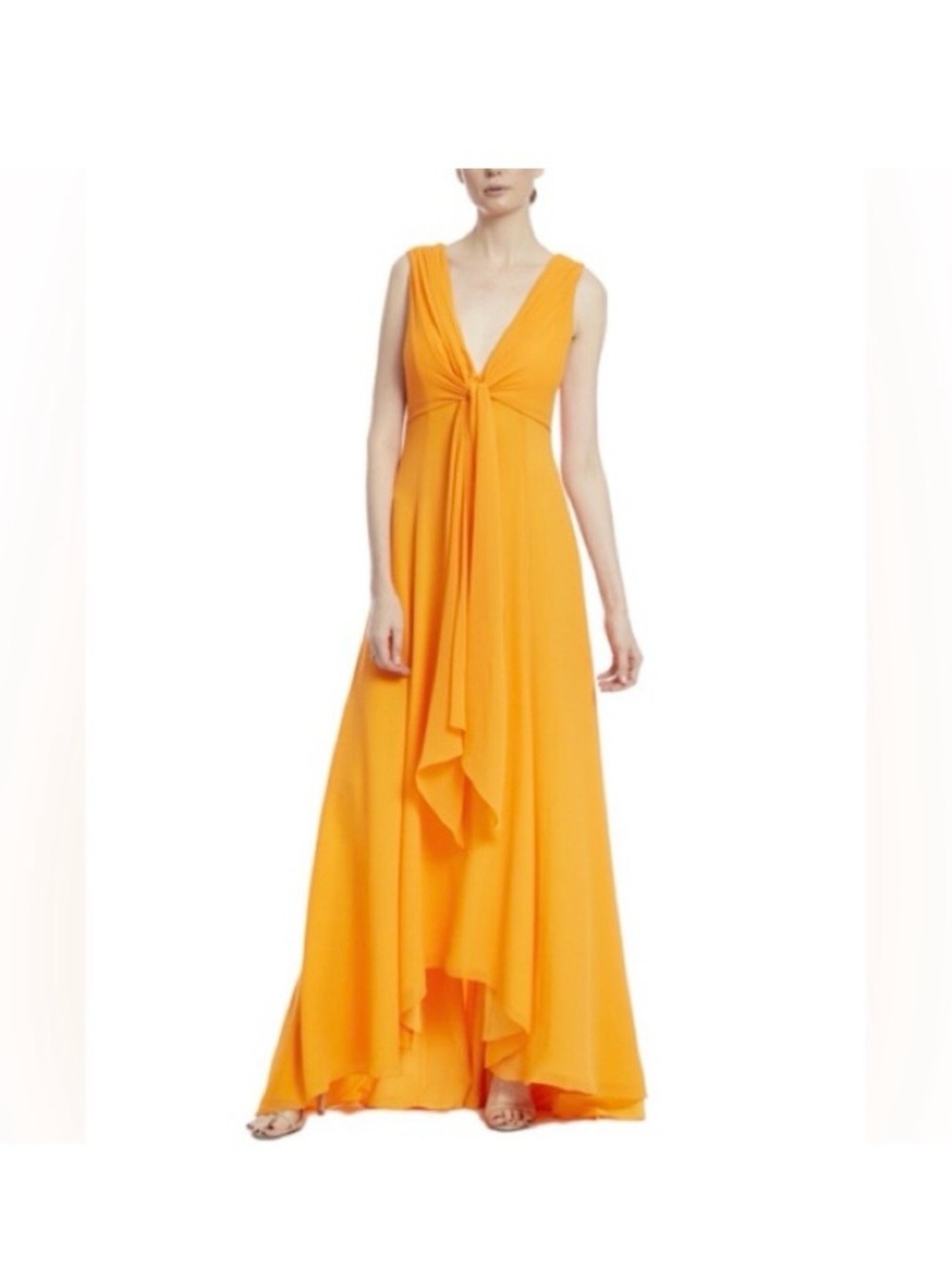 Badgley Mischka Orange V-Neck High-Low Gown